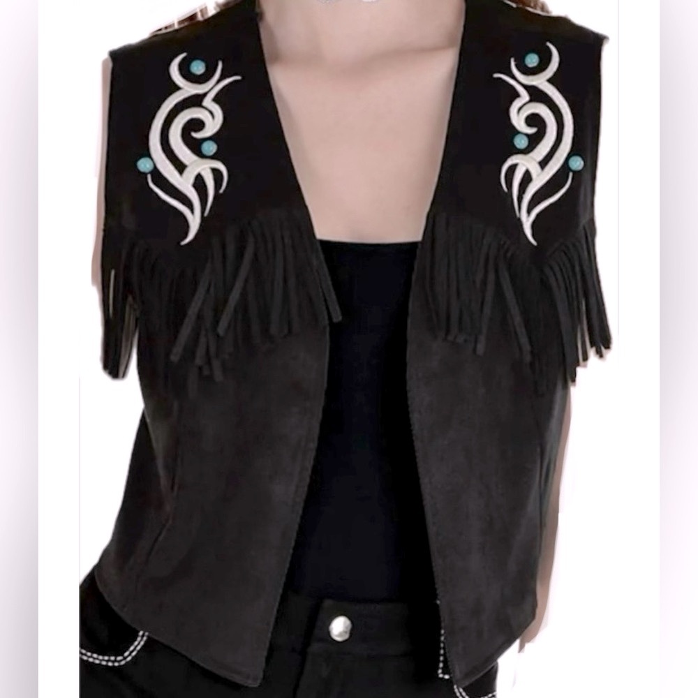 AMSCAN COWGIRL VEST Adult Black Faux Suede with Fringe size S  NWT - Picture 6 of 11